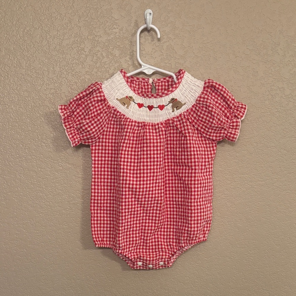 Red Gingham Smocked Baby Romper